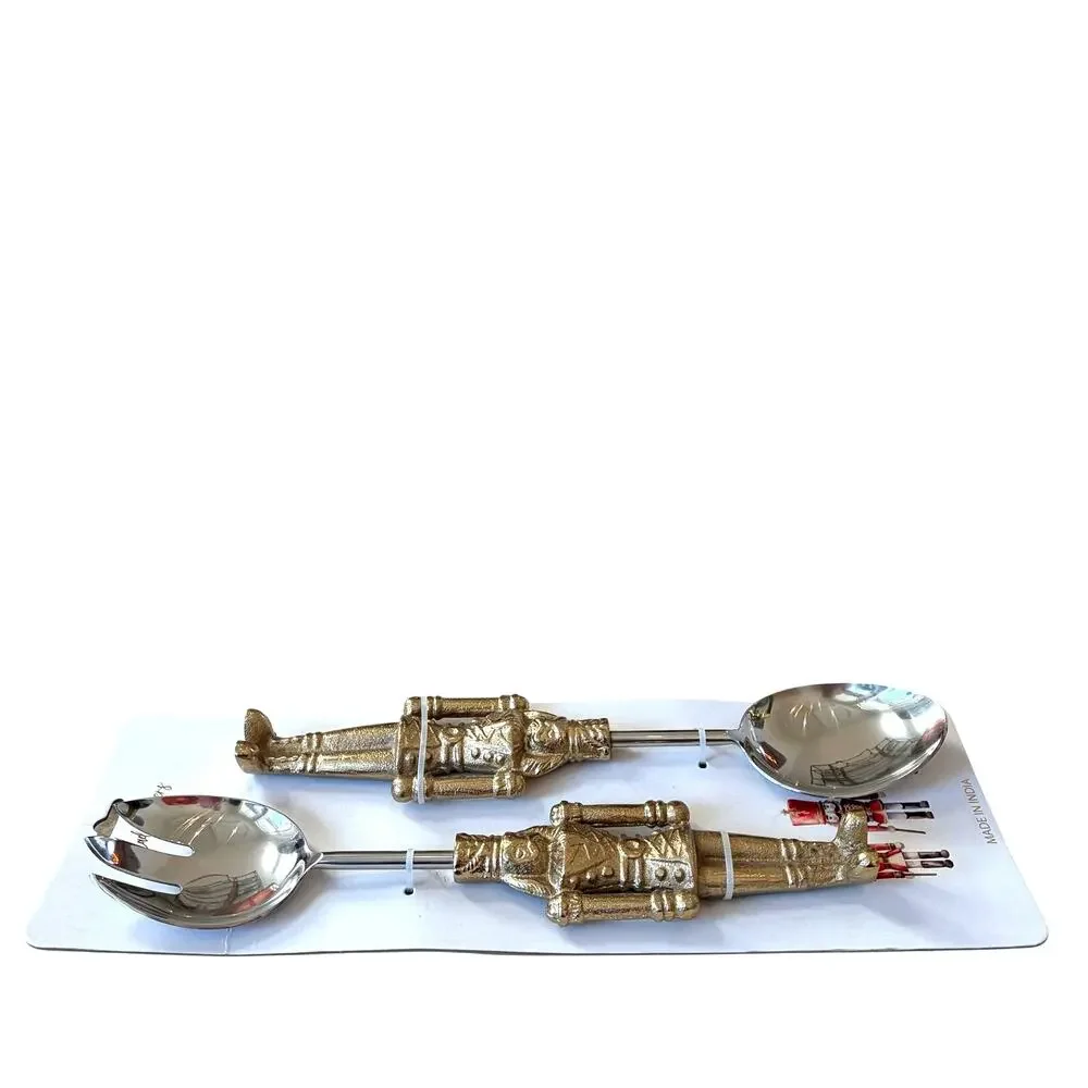 2pc NUTCRACKER Salad Servers 12.5in Gold Christmas Holiday Hosting New